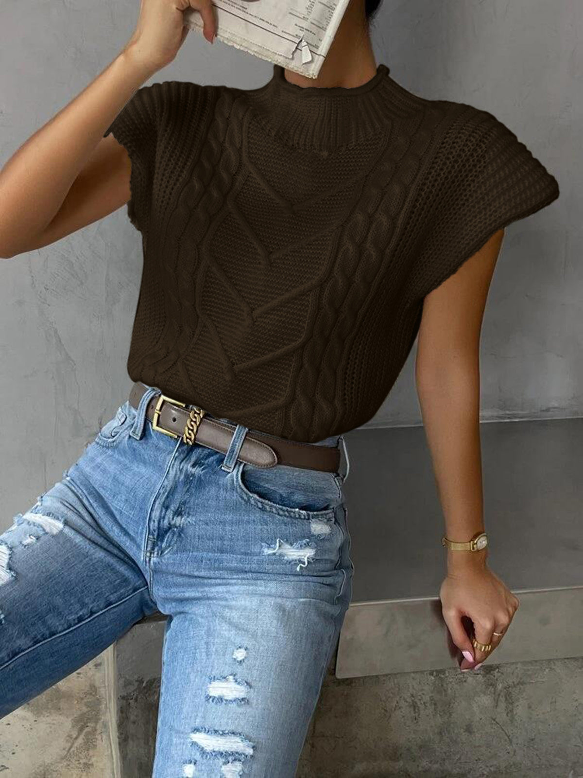 Sleeveless Sweater Vest with Cap Sleeves