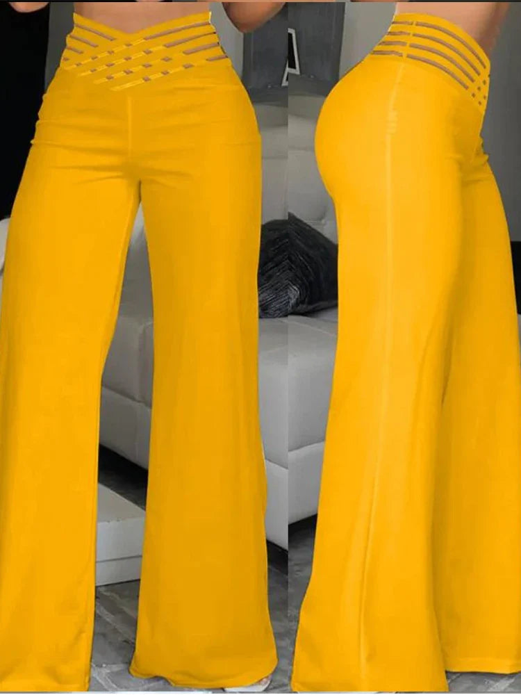 Elegant High Waist Flared Trousers 