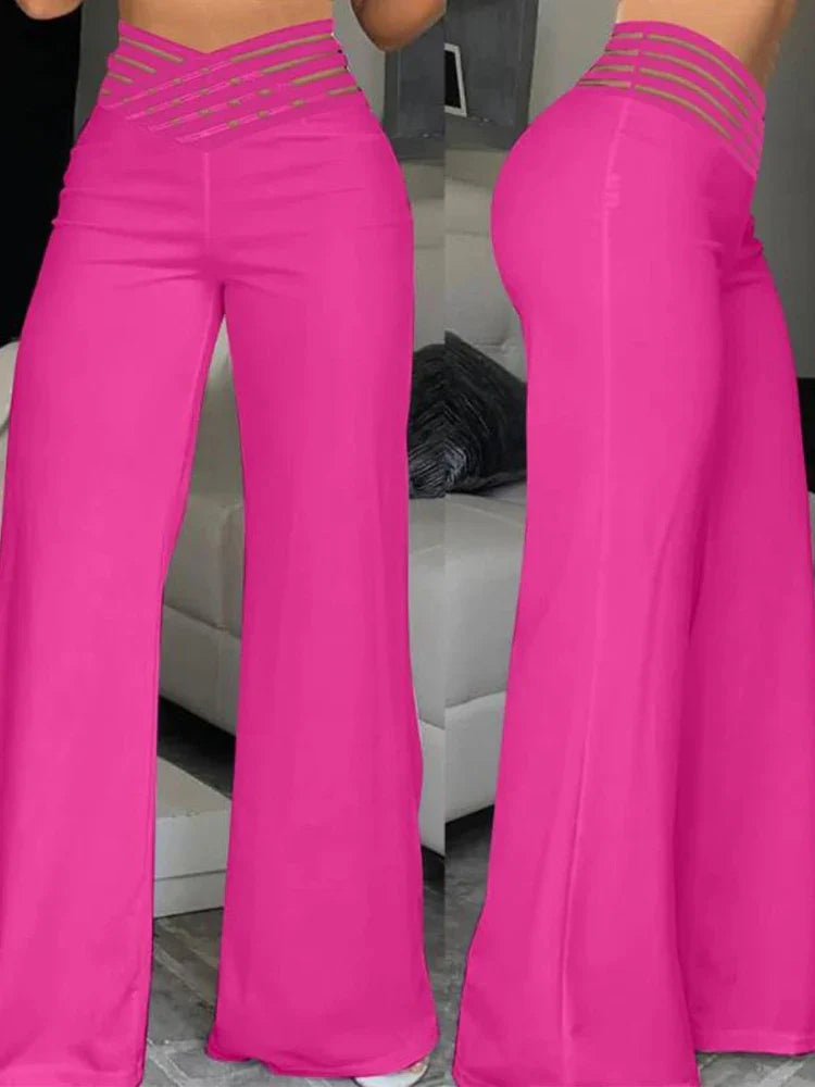Elegant High Waist Flared Trousers 