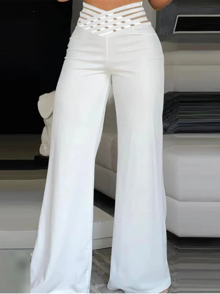 Elegant High Waist Flared Trousers 