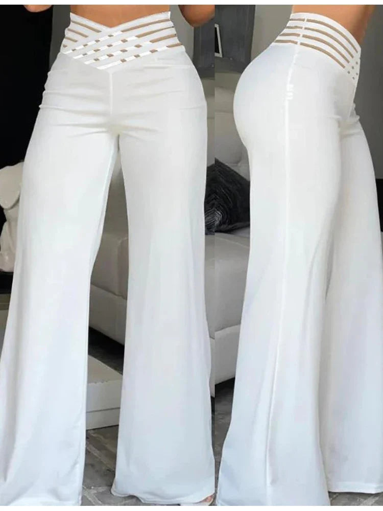 Elegant High Waist Flared Trousers 