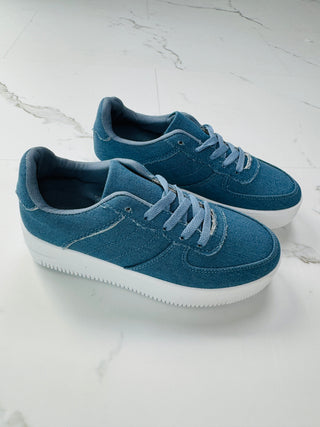 Platform Suedine Denim Sneakers